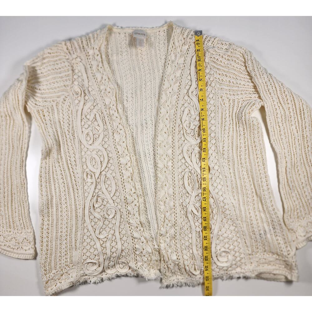 Chico's Cream Crochet Open Cardigan Boho Lace Cotton Size‎ 2 - Picture 3 of 10
